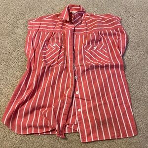 Chic Red Striped Women's Button Down Shirt